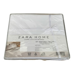 Λευκα Σετ Σεντόνια zara-home Υπέρδιπλα Βαμβακοσατέν  4τμχ 300tc 220x240 