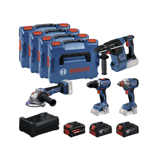 BOSCH - Σετ Εργαλείων GSR 18V-65 & GDX 18V-285 & GBH 18V-26 & GWS 18V-11 18V (2x5.0Ah,1x5.0Ah)