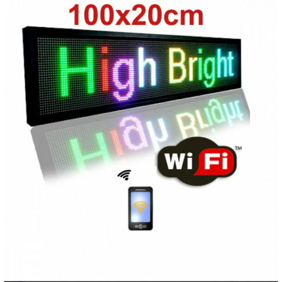 Επιγραφή Κυλιόμενη Πινακίδα LED RGB Πολύχρωμη με WiFi 100x20cm