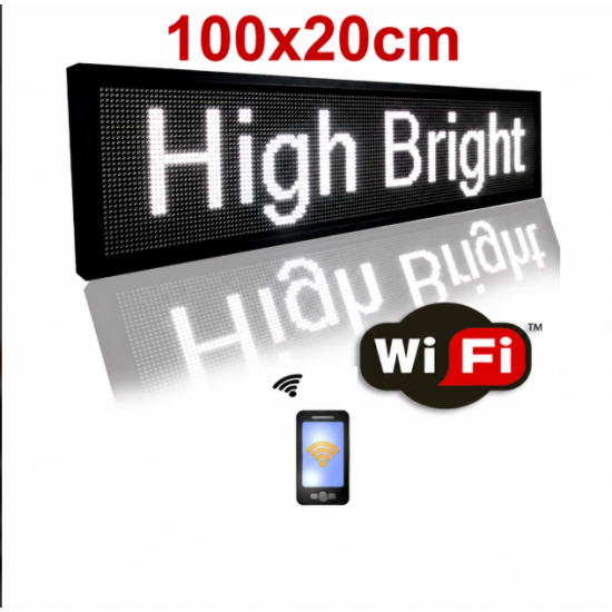 Επιγραφή Κυλιόμενη Πινακίδα LED λευκό με WiFi 100x20cm