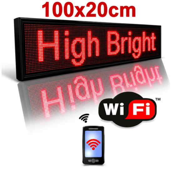 Επιγραφή Κυλιόμενη Πινακίδα LED Κόκκινη με WiFi 100x20cm